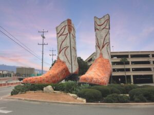 35-foot tall cowboy boots in front of north star mall san antonio, one of the weird roadside attractions in texas