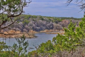 waterway in meridian state park as seen from above, one of the best north texas state parks to visit