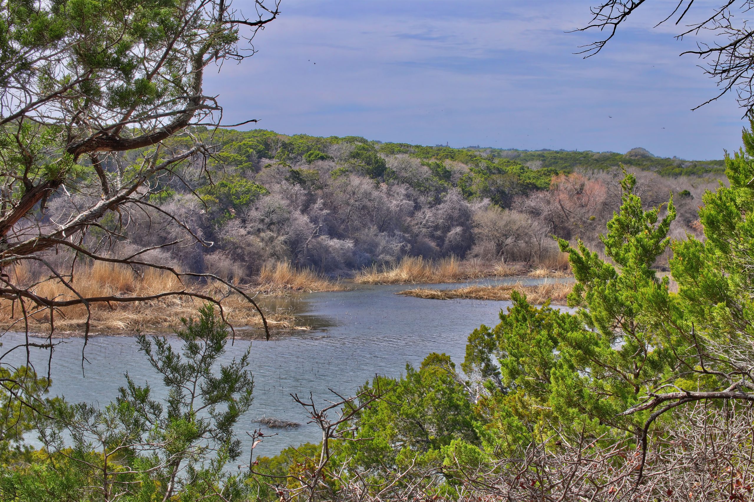 waterway in meridian state park as seen from above, one of the best north texas state parks to visit