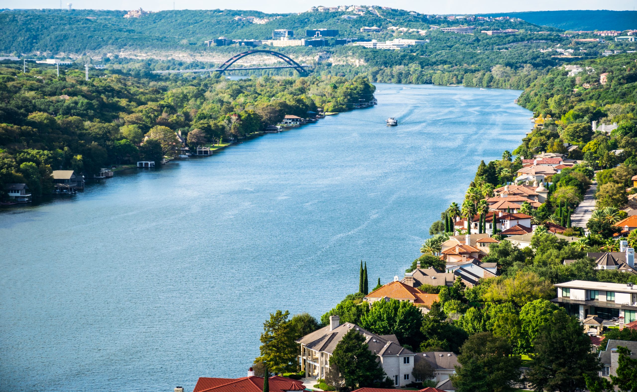 view of lake austin from above, one of the best lakes in austin texas